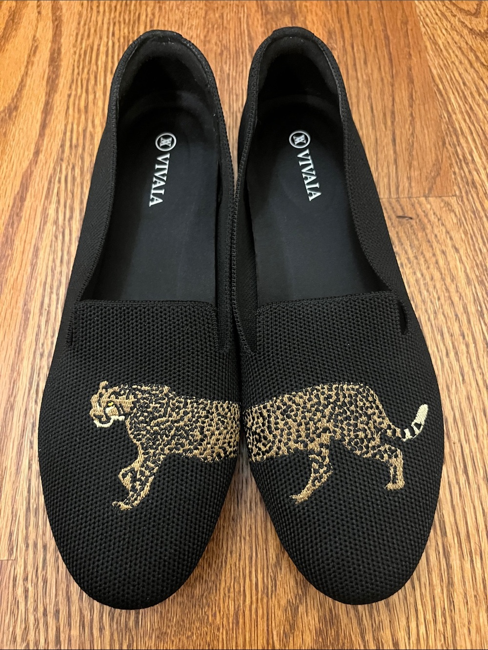 VIVAIA Audrey Embroidered Loafers Round-Toe Flats Cheetah Black US 8/ EU 39